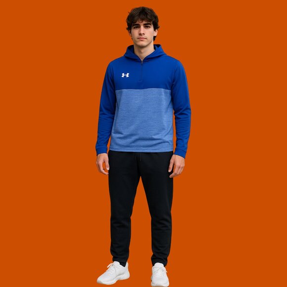 Under Armour HeatGear Blue Two-Tone Quarter-Zip Hoodie (Men’s Large) - Picture 1 of 8